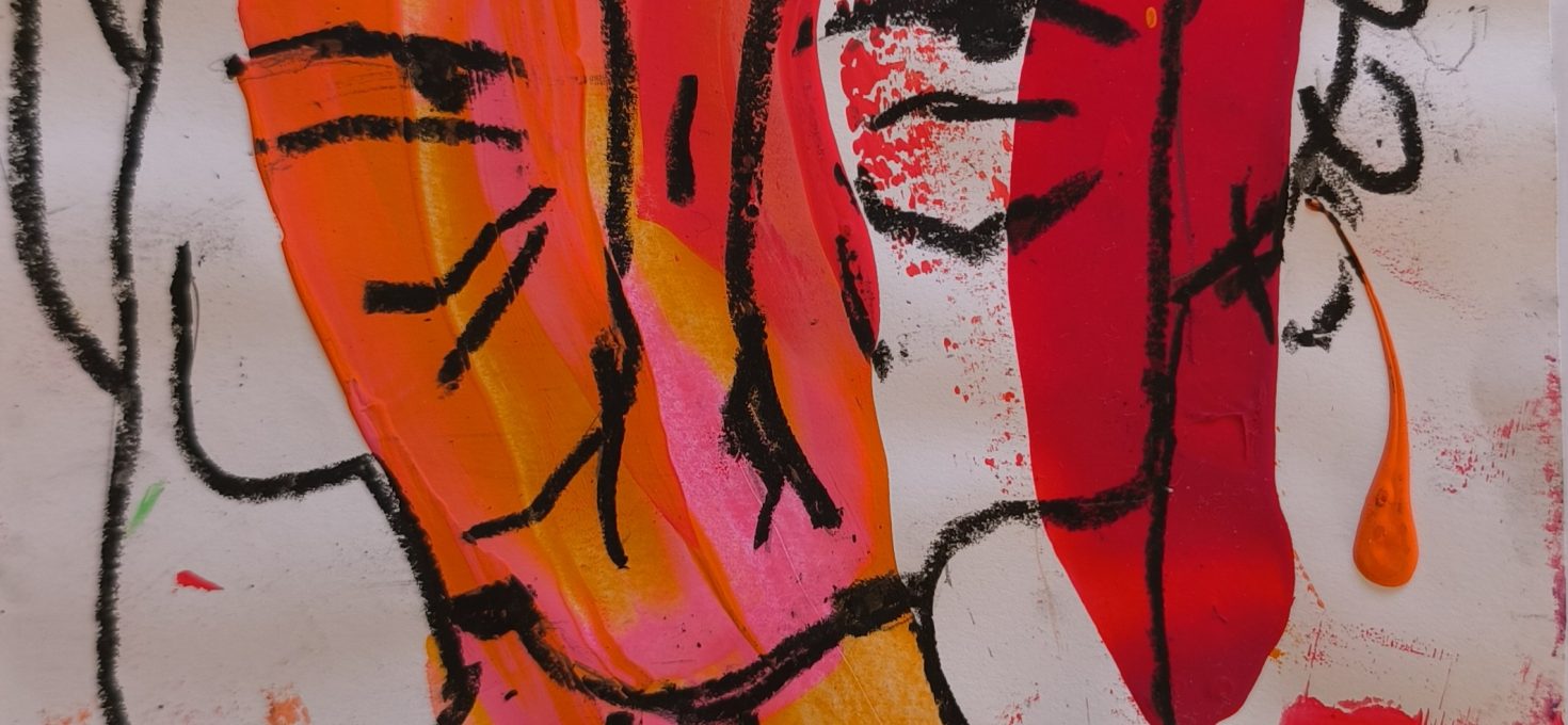 Handgemaltes Portrait Unikat, A4: Teufelchen – Acryl & Ölpastell auf Papier